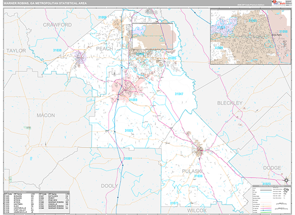 Warner Robins, GA Metro Area Wall Map